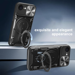 Case For Apple iPhone16e Magnetic Slide Camera Protection Cover 360 Rotate Kickstand Armor Ring Funda Capa