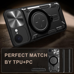 Case For Apple iPhone16e Magnetic Slide Camera Protection Cover 360 Rotate Kickstand Armor Ring Funda Capa