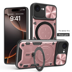 Case For Apple iPhone16e Magnetic Slide Camera Protection Cover 360 Rotate Kickstand Armor Ring Funda Capa