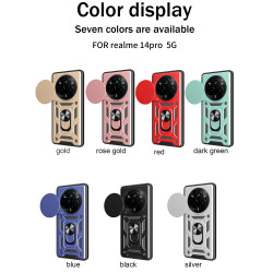 For Realme 14 Pro Case With Slide Lens Cover Rotating Ring Shockproof Stand Holder Phone Case