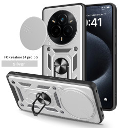 For Realme 14 Pro Case With Slide Lens Cover Rotating Ring Shockproof Stand Holder Phone Case