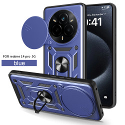 For Realme 14 Pro Case With Slide Lens Cover Rotating Ring Shockproof Stand Holder Phone Case