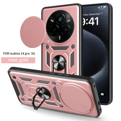 For Realme 14 Pro Case With Slide Lens Cover Rotating Ring Shockproof Stand Holder Phone Case