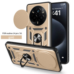 For Realme 14 Pro Case With Slide Lens Cover Rotating Ring Shockproof Stand Holder Phone Case