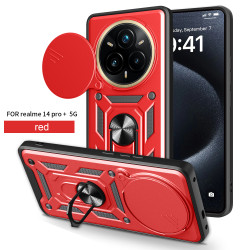 Magnetic Car Mount Phone Case for Realme 14 Pro Plus - Armor Rotating Ring Stand with Slide Lens Cover | Shockproof Anti-Fingerprint Protective Case