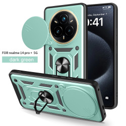 Magnetic Car Mount Phone Case for Realme 14 Pro Plus - Armor Rotating Ring Stand with Slide Lens Cover | Shockproof Anti-Fingerprint Protective Case