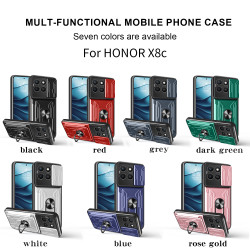Magnetic Car Mount Phone Case for Honor X8c - Armor Rotating Ring Stand with Slide Lens Cover | Shockproof, Anti-Fingerprint Protective Case for X8c