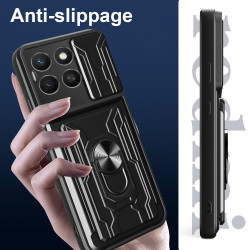 Magnetic Car Mount Phone Case for Honor X8c - Armor Rotating Ring Stand with Slide Lens Cover | Shockproof, Anti-Fingerprint Protective Case for X8c