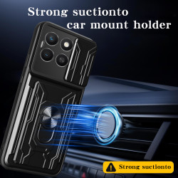 Magnetic Car Mount Phone Case for Honor X8c - Armor Rotating Ring Stand with Slide Lens Cover | Shockproof, Anti-Fingerprint Protective Case for X8c