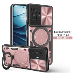 Case For Redmi k50 Magnetic Slide Camera Protection Poco F4 GT Cover 360 Rotate Kickstand Armor Ring Funda Capa