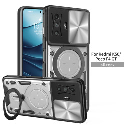 Case For Redmi k50 Magnetic Slide Camera Protection Poco F4 GT Cover 360 Rotate Kickstand Armor Ring Funda Capa