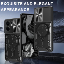 Case For Oppo Reno13f 4G 5G Magnetic Slide Camera Protection Reno13f 4G 5G Cover 360 Rotate Kickstand Armor Ring Funda Capa