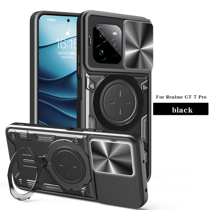 Case For Realme GT7 Pro Magnetic Slide Camera Protection GT7 Pro Cover 360 Rotate Kickstand Armor Ring Funda Capa