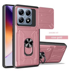 For Xiaomi 14T 5G Case With Slide Lens Cover Rotating Ring Shockproof Stand Holder Phone Case