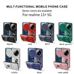 For realme13+5G Case With Slide Lens Cover Rotating Ring Shockproof Stand Holder Phone Case