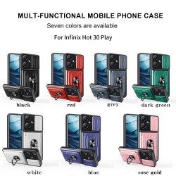 For Infinix Hot 30 Play Case With Slide Lens Cover Rotating Ring Shockproof Stand Holder Phone Case