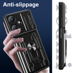 For Infinix Hot 30 Play Case With Slide Lens Cover Rotating Ring Shockproof Stand Holder Phone Case