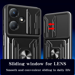 For Infinix Hot 30 Play Case With Slide Lens Cover Rotating Ring Shockproof Stand Holder Phone Case