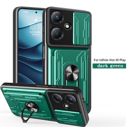For Infinix Hot 30 Play Case With Slide Lens Cover Rotating Ring Shockproof Stand Holder Phone Case