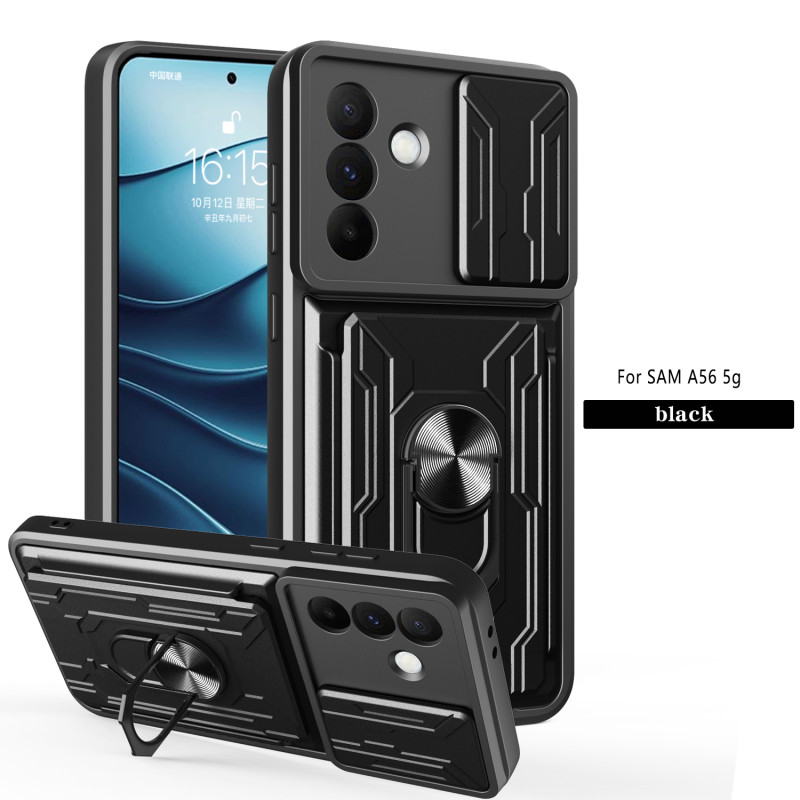 For SAM A56 5g Case With Slide Lens Cover Rotating Ring Shockproof Stand Holder Phone Case