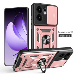 For Oppo Reno 13F Case With Slide Lens Cover Rotating Ring Shockproof Stand Holder Phone Case