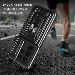 For Samsung Galaxy S25 Ultra Case With Slide Lens Cover Rotating Ring Shockproof Stand Holder Phone Case