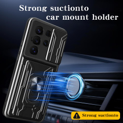 For Samsung Galaxy S25 Ultra Case With Slide Lens Cover Rotating Ring Shockproof Stand Holder Phone Case