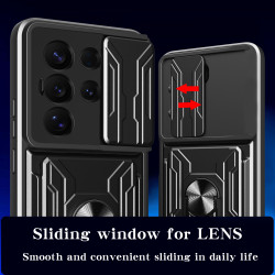 For Samsung Galaxy S25 Ultra Case With Slide Lens Cover Rotating Ring Shockproof Stand Holder Phone Case