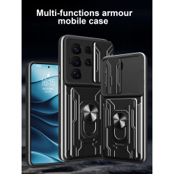 For Samsung Galaxy S25 Ultra Case With Slide Lens Cover Rotating Ring Shockproof Stand Holder Phone Case