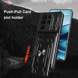 For Samsung Galaxy S25 Ultra Case With Slide Lens Cover Rotating Ring Shockproof Stand Holder Phone Case