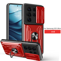For Samsung Galaxy S25 Ultra Case With Slide Lens Cover Rotating Ring Shockproof Stand Holder Phone Case