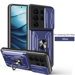 For Samsung Galaxy S25 Ultra Case With Slide Lens Cover Rotating Ring Shockproof Stand Holder Phone Case