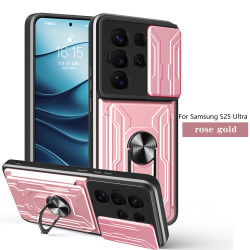 For Samsung Galaxy S25 Ultra Case With Slide Lens Cover Rotating Ring Shockproof Stand Holder Phone Case