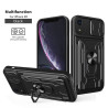 For iPhone XR Case With Slide Lens Cover Rotating Ring Shockproof Stand Holder Phone Case