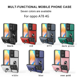 For OPPO A78 4G Case With Slide Lens Cover Rotating Ring Shockproof Stand Holder Phone Case