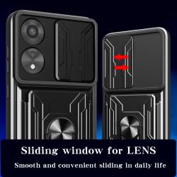 For OPPO A78 4G Case With Slide Lens Cover Rotating Ring Shockproof Stand Holder Phone Case