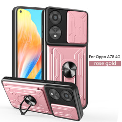 For OPPO A78 4G Case With Slide Lens Cover Rotating Ring Shockproof Stand Holder Phone Case