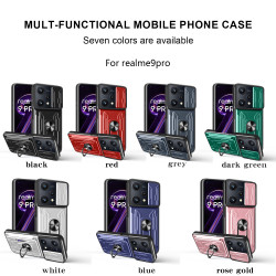 For realme 9pro Case With Slide Lens Cover Rotating Ring Shockproof Stand Holder Phone Case