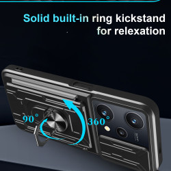 For realme 9pro Case With Slide Lens Cover Rotating Ring Shockproof Stand Holder Phone Case