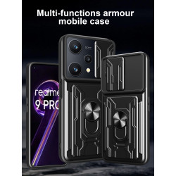 For realme 9pro Case With Slide Lens Cover Rotating Ring Shockproof Stand Holder Phone Case