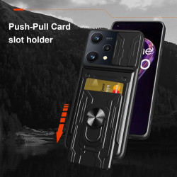 For realme 9pro Case With Slide Lens Cover Rotating Ring Shockproof Stand Holder Phone Case