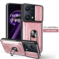 For realme 9pro Case With Slide Lens Cover Rotating Ring Shockproof Stand Holder Phone Case