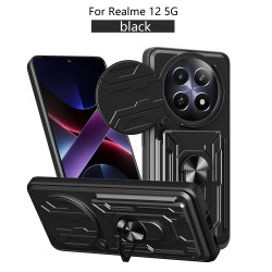 For Realme 12 5G Case With Slide Lens Cover Rotating Ring Shockproof Stand Holder Phone Case