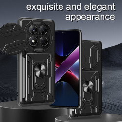 For Redmi Note 14 pro 4G Case With Slide Lens Cover Rotating Ring Shockproof Stand Holder Phone Case