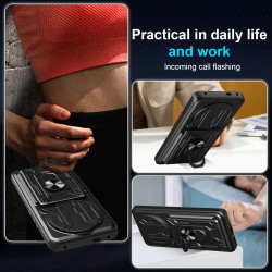 For Redmi Note 14 pro 4G Case With Slide Lens Cover Rotating Ring Shockproof Stand Holder Phone Case