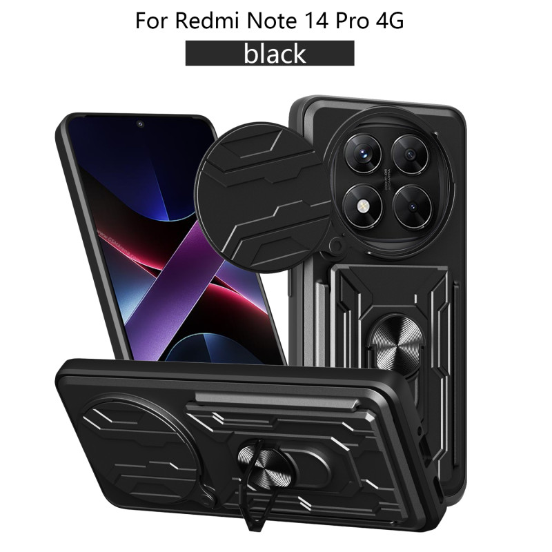 For Redmi Note 14 pro 4G Case With Slide Lens Cover Rotating Ring Shockproof Stand Holder Phone Case