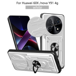 For Huawei 60X Case With Slide Lens Cover nova Y91 4G Rotating Ring Shockproof Stand Holder Phone Case