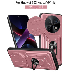 For Huawei 60X Case With Slide Lens Cover nova Y91 4G Rotating Ring Shockproof Stand Holder Phone Case