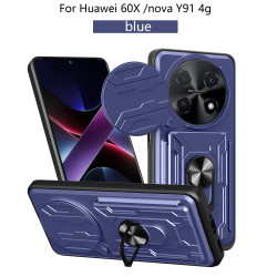 For Huawei 60X Case With Slide Lens Cover nova Y91 4G Rotating Ring Shockproof Stand Holder Phone Case
