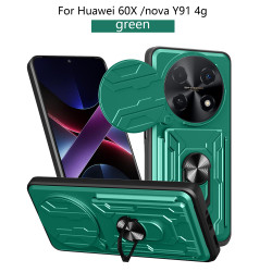 For Huawei 60X Case With Slide Lens Cover nova Y91 4G Rotating Ring Shockproof Stand Holder Phone Case
